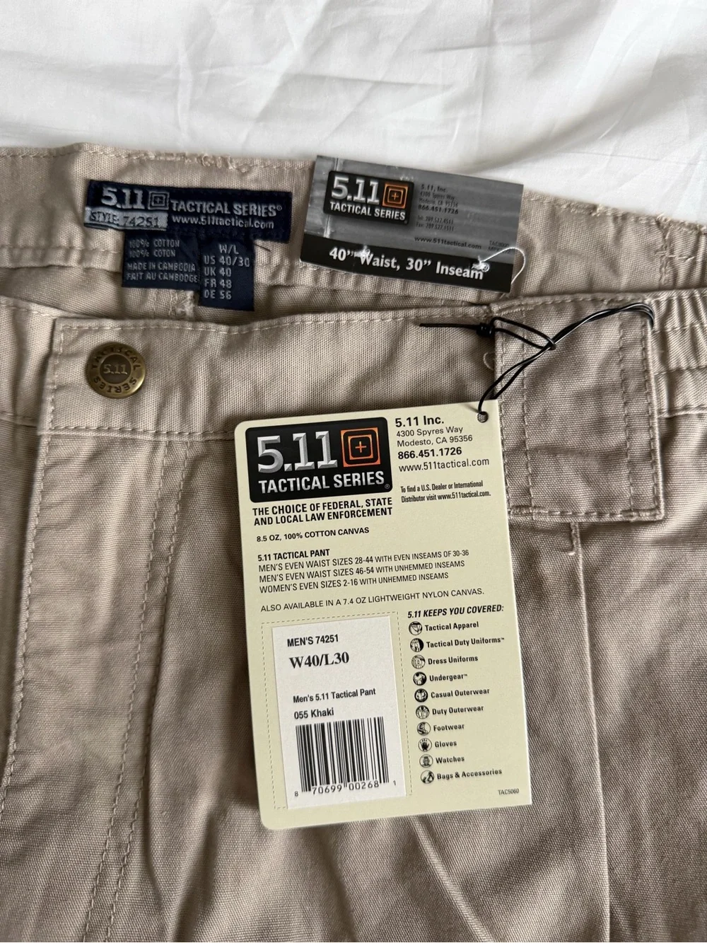 5.11 Tactical Khaki Tactical Pants with Utility Pockets 40/30
